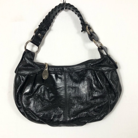 Francesco Biasia Genuine Leather Metallic Black Shoulder Bag - Picture 2 of 10